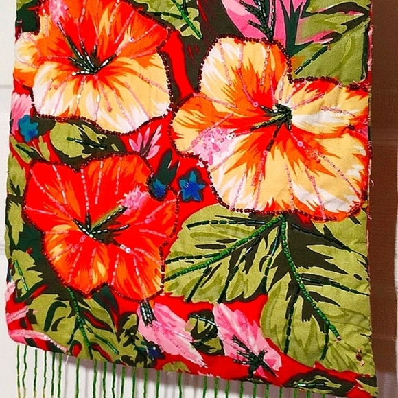 Colorful flower printed purse with gorgeous hand beading and sequins detailing - Picture 6 of 17